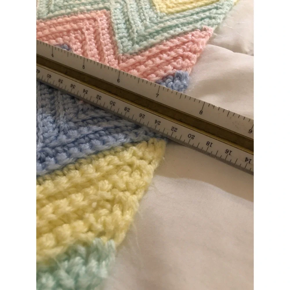 Four toned Chevron Pretty Pink Blue Yellow Green Vintage Afghan‎ Throw Blanket